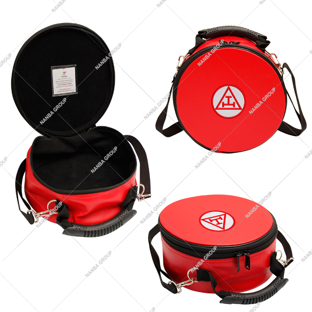Photo-08 Masonic Regalia Royal Arch Cap & Hat Case Leather Zipper Closure Lightweight Red Best Quality - Image 1
