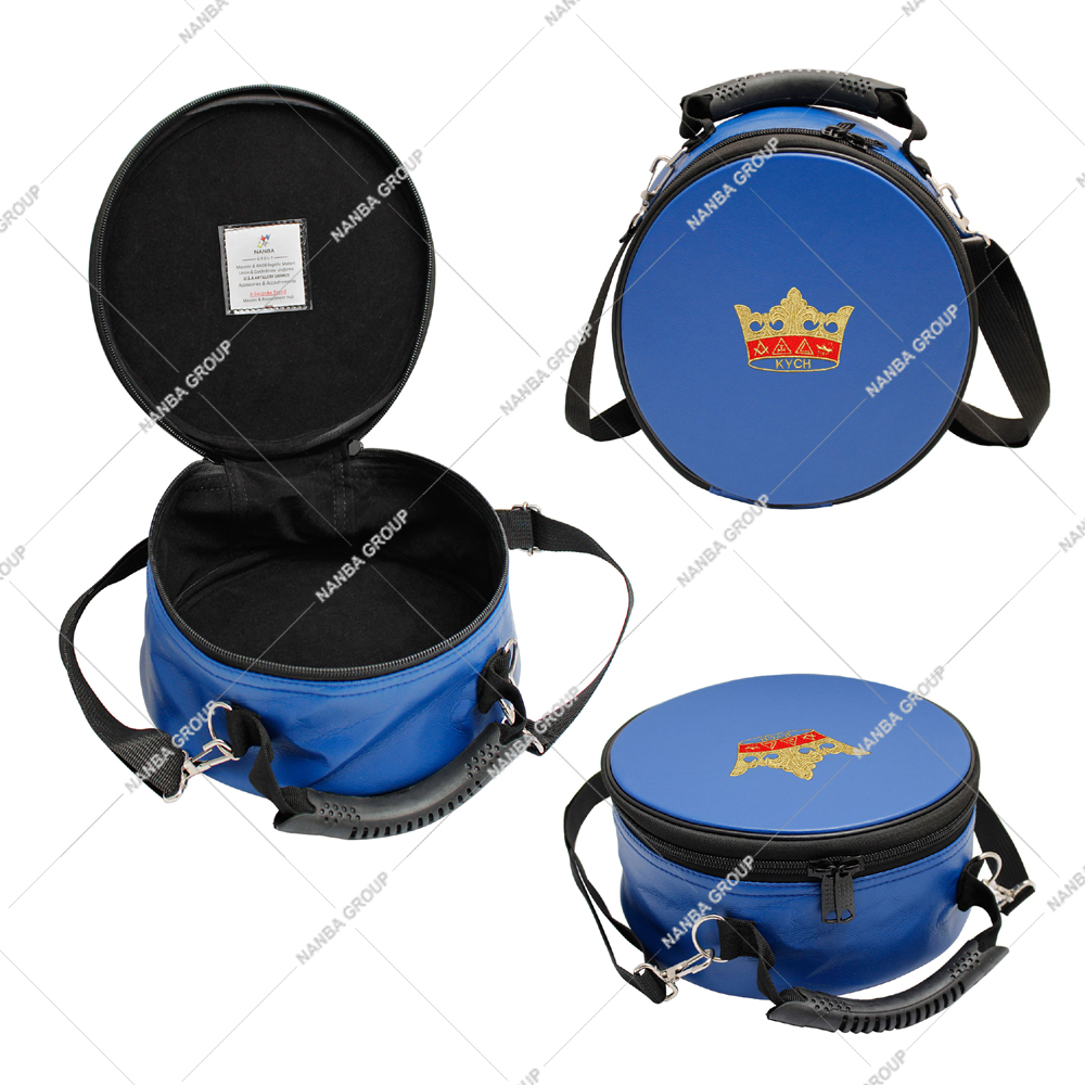 Photo-08 Limited Masonic Knights York Cross Honour Crown Cap Case Blue KYCH Emblem Leather Zipper Closure Lightweight Soft Carry Bag - Image 1