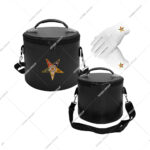 Premium OES Fez Hat Case (Black), Eastern Star Machine Embroidered Emblem With OES Logo Cotton Gloves Free With Strap Fez Case.