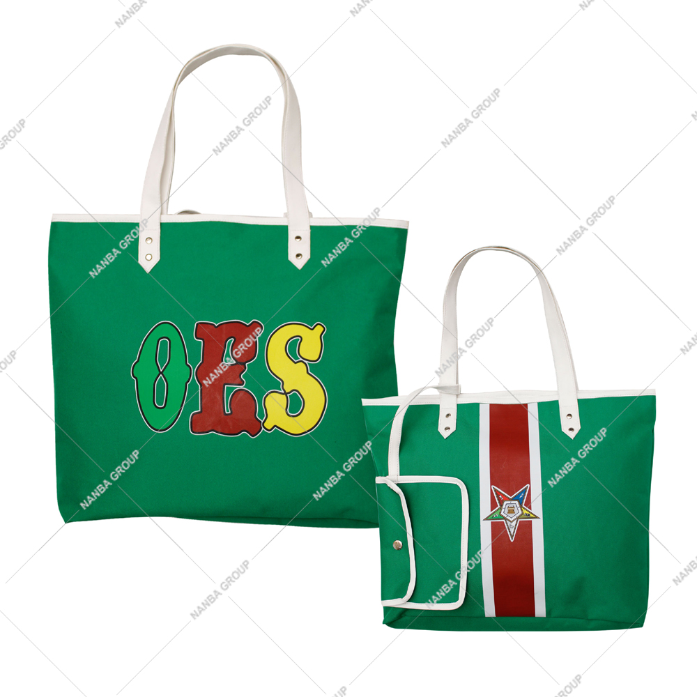 green fez case OES Green Eco-Friendly Unisex Tote Bag Codura Poly-Vinyl Shoulder Bag Zipper Closure Polyester Lining Waterproof Embroidery - Image 1