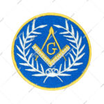 Wreathed Square & Compass Round Embroidered Masonic Patch Blue,White & Gold 3'' Diameter