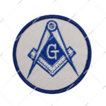 Blue and White Embroidered Masonic Emblem Patch Featuring The Square and Compass Symbol