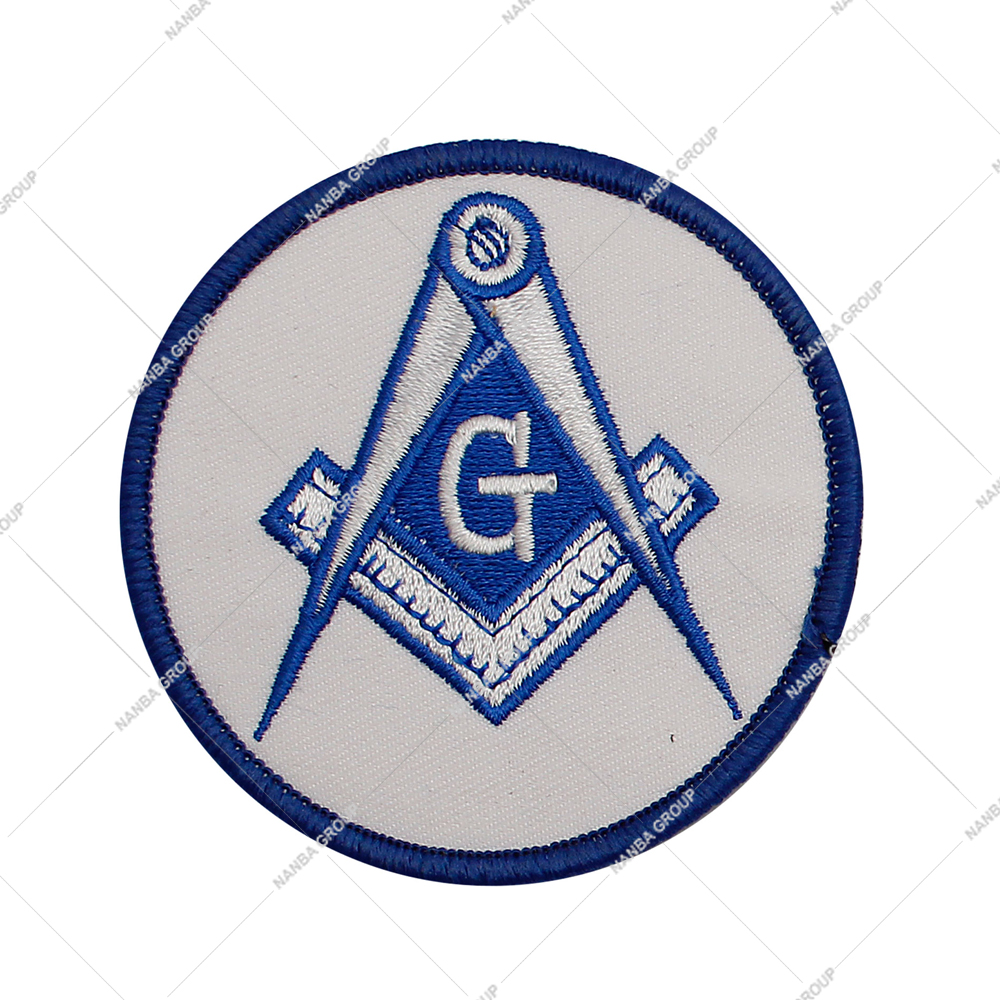Photo-07 Blue and White Embroidered Masonic Emblem Patch Featuring The Square and Compass Symbol - Image 1