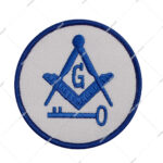 Embroidered Masonic Square and Compass Patch with a Key Symbol Blue & White 3'' Diameter