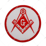 Embroidered Patch Features The Masonic Square and Compasses Symbol in Red and White