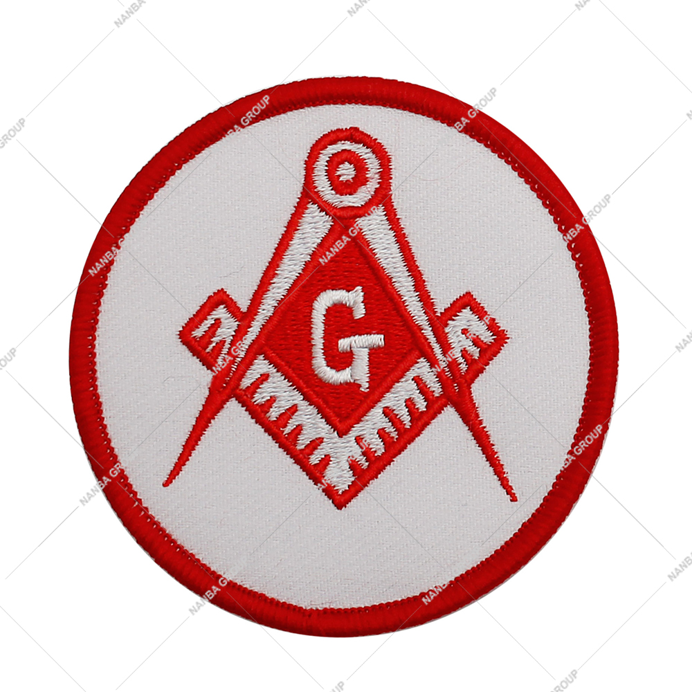 Photo-07 Embroidered Patch Features The Masonic Square and Compasses Symbol in Red and White - Image 1