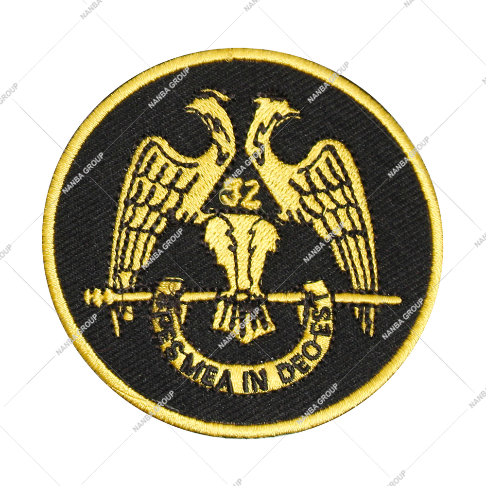 Photo-07 Scottish Rite 32nd Degree Masonic Emblem Patch Gold Double-Headed Eagle On a Black Background with Wings Down - Image 1