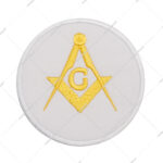White and Gold Embroidered Patch is The Square & Compass Round Embroidered Masonic Patch