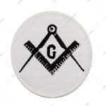 Square & Compass Round Embroidered Patch, Featuring White Background With Black Design