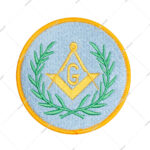 Wreathed Square & Compass Round Embroidered Masonic Patch Light Blue, Green & Gold 3'' Diameter