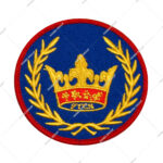 Wreathed Embroidered Patch Gold Crown on Blue Background 3'' Diameter
