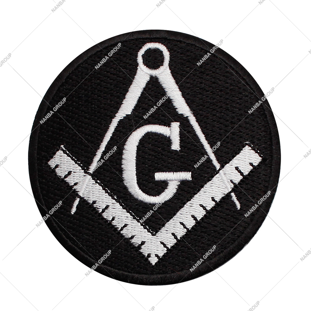Photo-07 Masonic Square & Compass Symbol with Letter G White Embroidery Black Background - Image 1