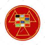 Fratline Royal Arch Past High Priest Embroidered Patch featuring a red circular design with a gold border and a colourful emb