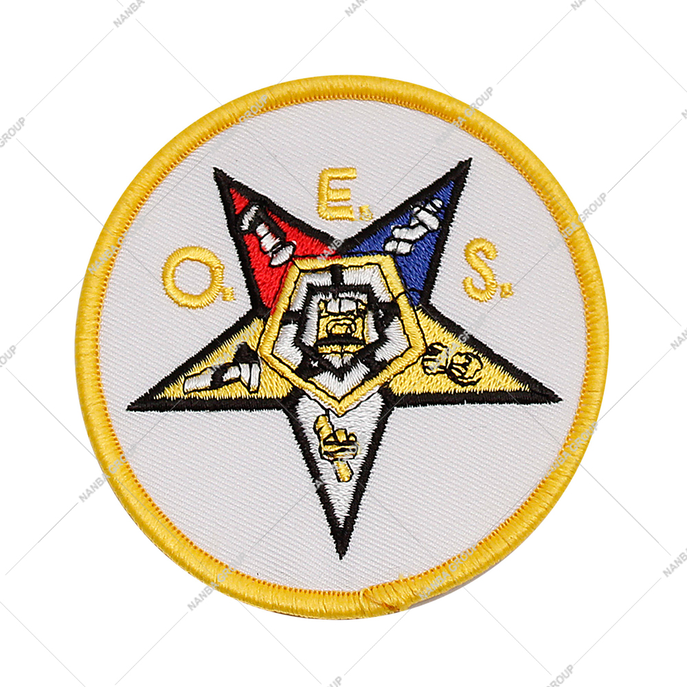 Photo-07 Masonic Order of the Eastern Star (OES) Embroidered Patch White Background With Gold Border - Image 1