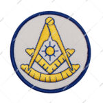 Masonic Past Master Embroidered Patch, Featuring White Background and 3-Inch Diameter.