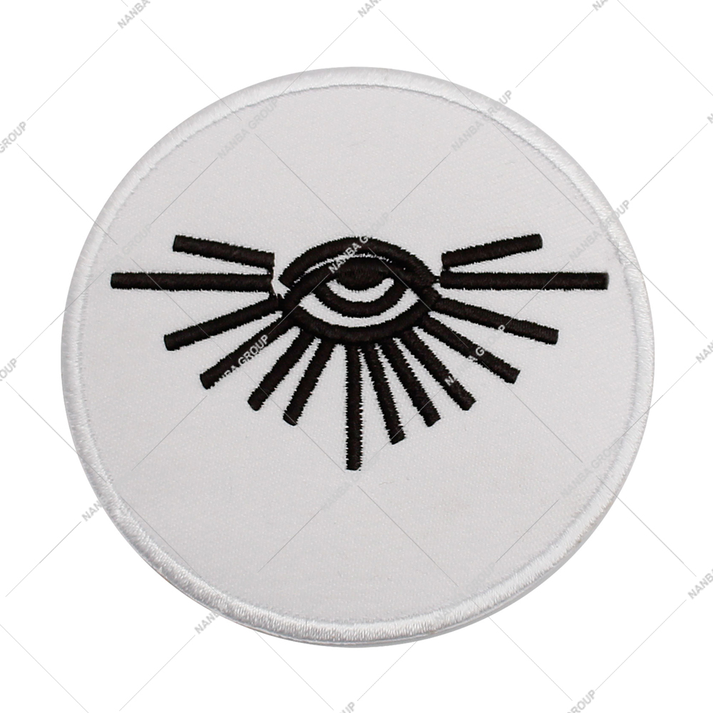 Photo-07 Masonic Exchange All Seeing Eye Round Embroidered Patch - White & Black 1 1/2'' Diameter - Image 1