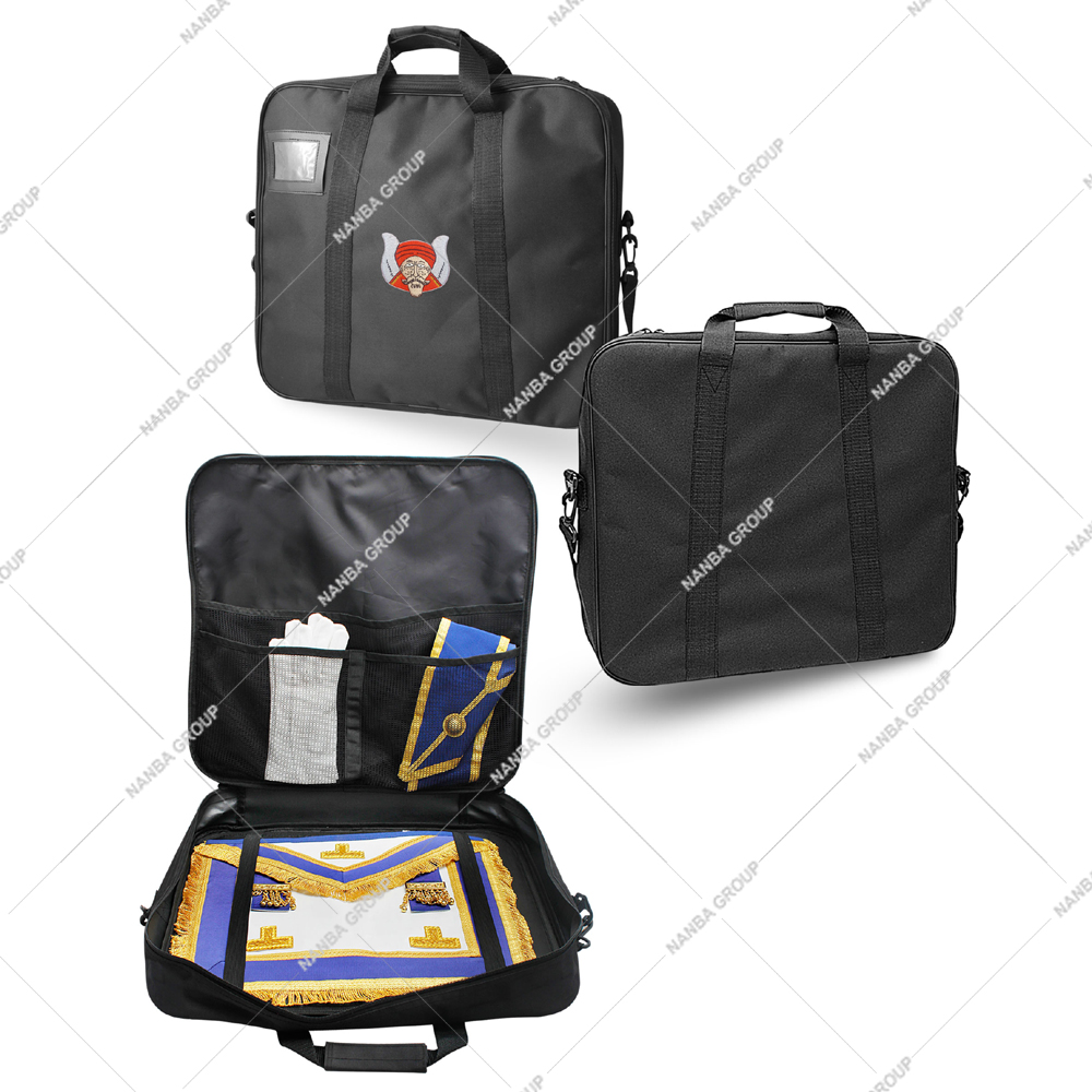 Photo-09 Provincial Luxury Corduroy Zipper Closure Lightweight Soft Case Pocket Emblem Grotto Embroidery Masonic Apron Carrying Bag - Image 1