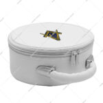 White Imitation Leather Masonic Cap Case Featuring a Gold Embroidered Square and Compasses (G) Emblem