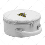 Master Mason Lodge Crown Cap Case - White Imitation Leather With Hand Embroidery Bullion Square and Compasses (G)
