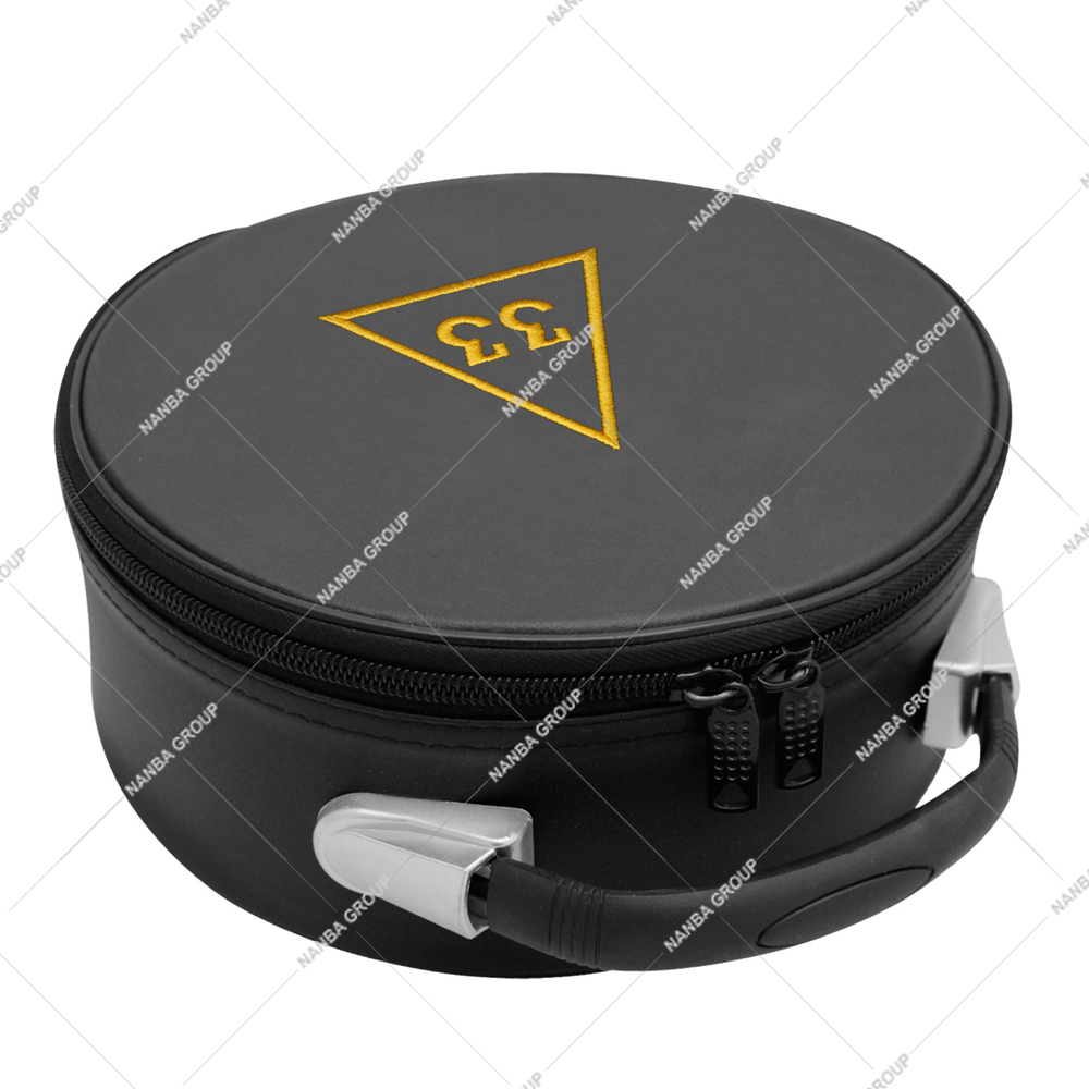 Photo-06 33rd Degree Scottish Rite Masonic Cap Case Premium Imitation Leather Lightweight Black Zipper Closure Portable Fez Storage - Image 1