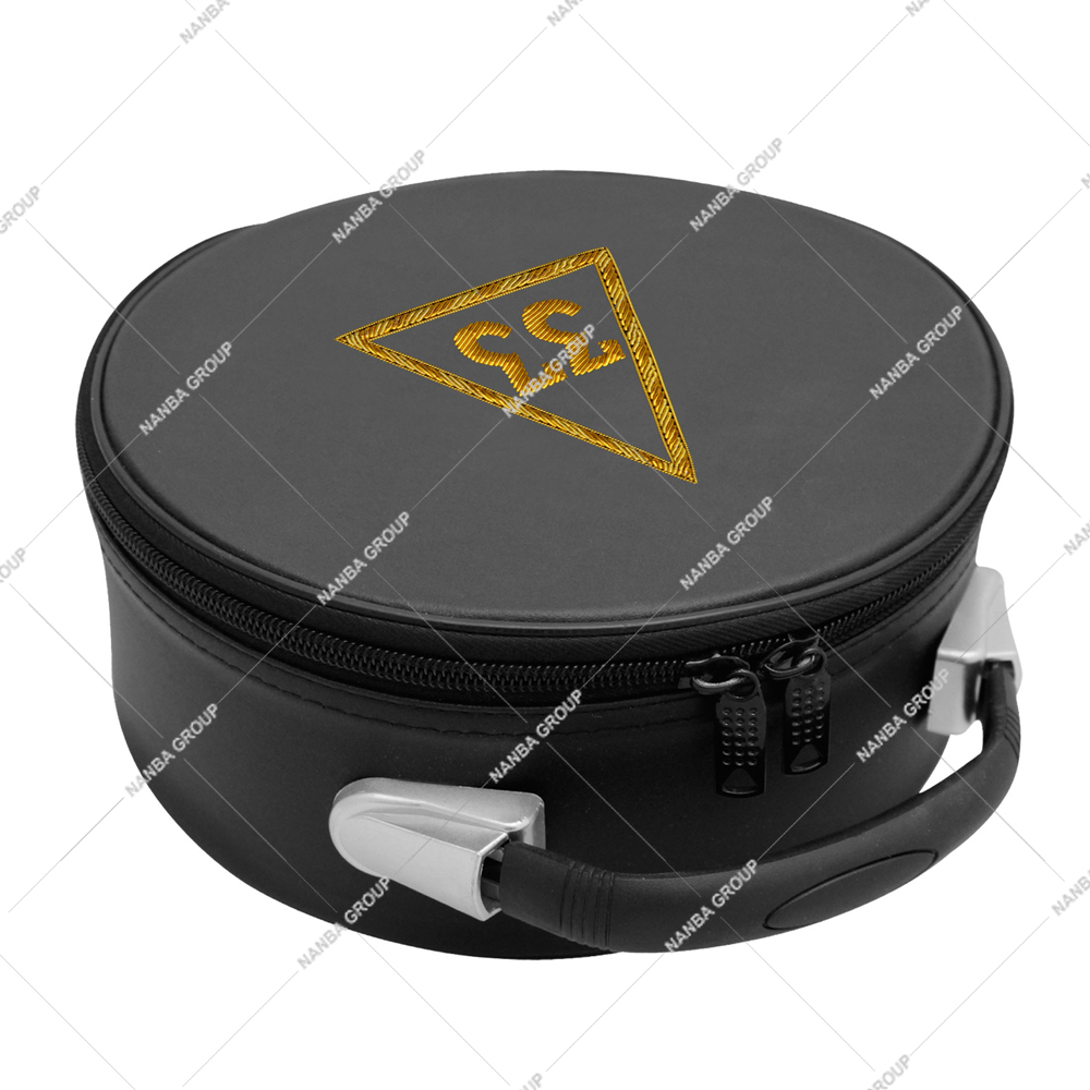 Photo-06 Imitation leather Nanba Group Masonic cap carrying case featuring embroidered gold "33" insignia for storing 33rd Degree Scotti - Image 1