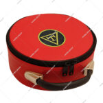 Red Imitation Leather Masonic Royal Arch Chapter Crown Cap Case Featuring White Embroidered Triple Tau Emblem