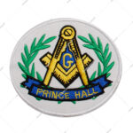 Wreathed Square & Compass Embroidered Patch Gold Square and Compasses with Blue Letter "G" green wreaths