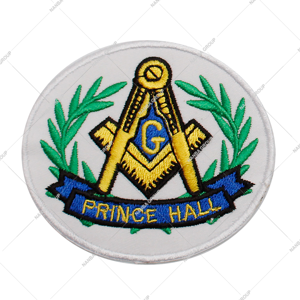 Photo-07 Wreathed Square & Compass Embroidered Patch Gold Square and Compasses with Blue Letter "G" green wreaths - Image 1