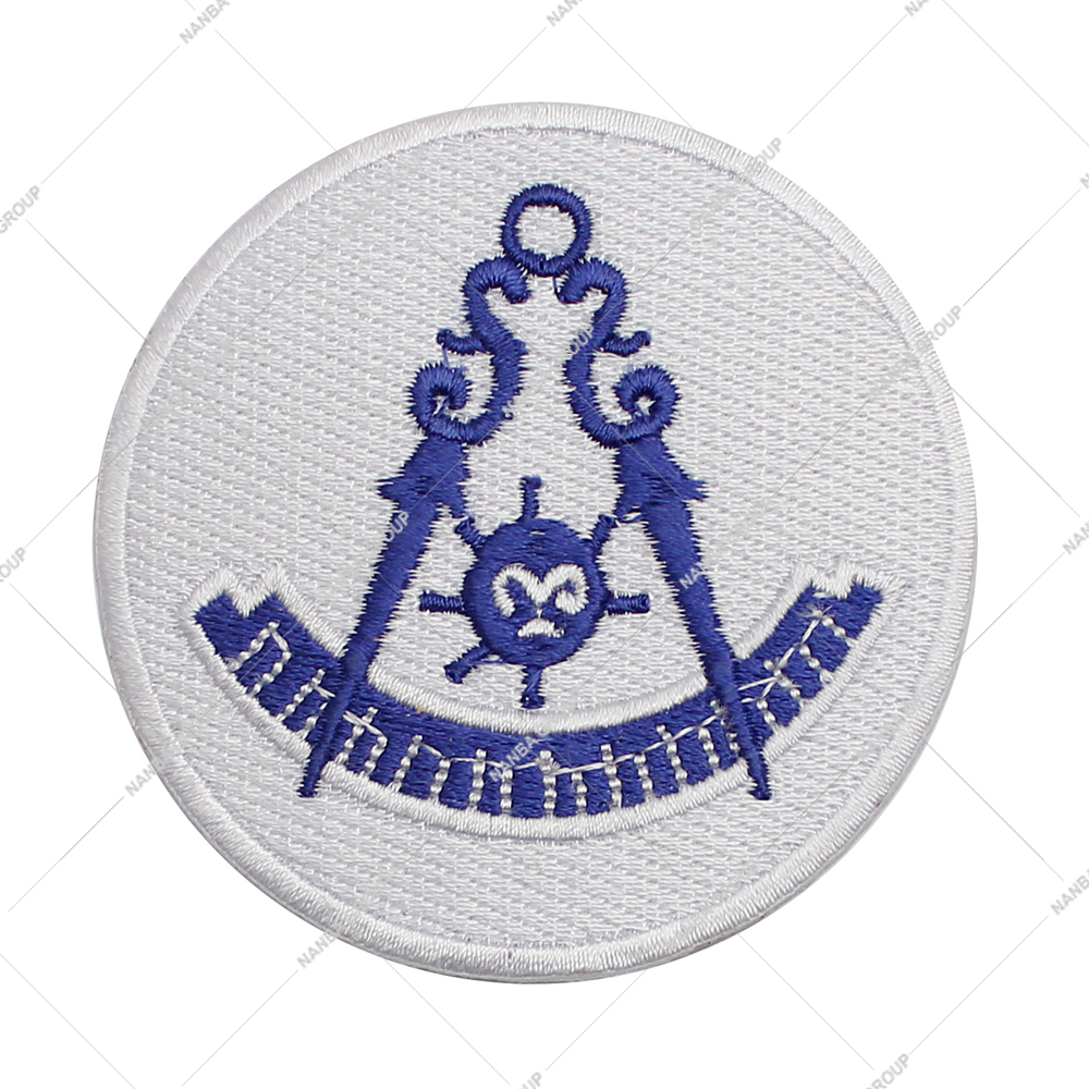 Photo-07 Masonic Past Master Embroidered Emblem Patch Iron-On Canvas Blue Embroidery on White Background for Hats & Apparel - Image 1