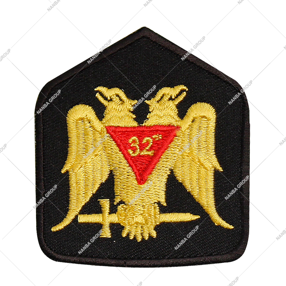 Photo-07 Masonic 32nd Degree Gold patch Gold Embroidery Black Background Red Triangle Number "32" - Image 1