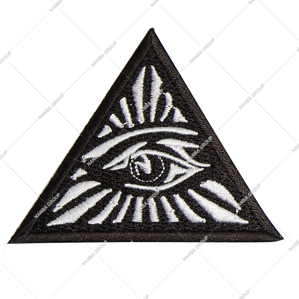 Photo-07 All Seeing Eye Triangle Embroidered Masonic Patch - Black & White 3'' Tall - Image 1