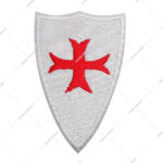 Knights Templar Shield Embroidered Patch Featuring a Red Cross on a White Background
