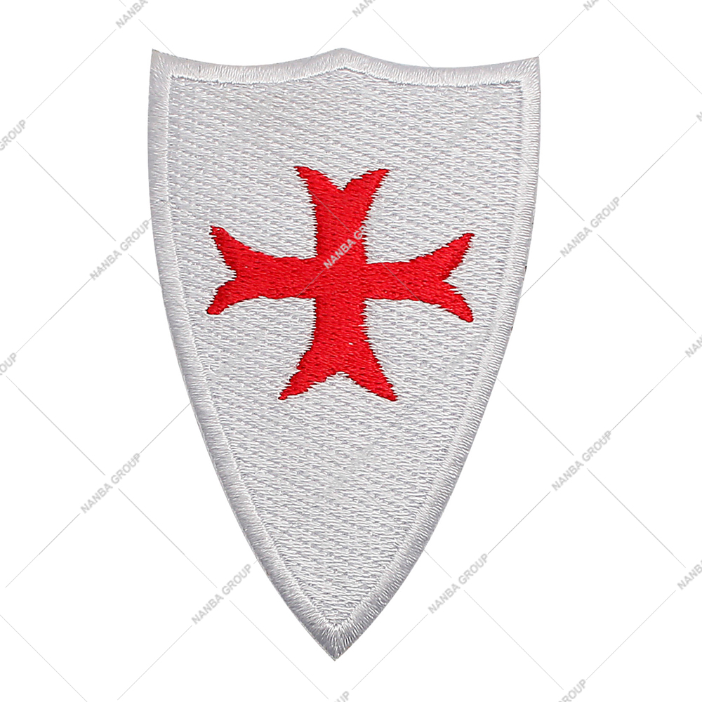 Photo-07 Knights Templar Shield Embroidered Patch Featuring a Red Cross on a White Background - Image 1