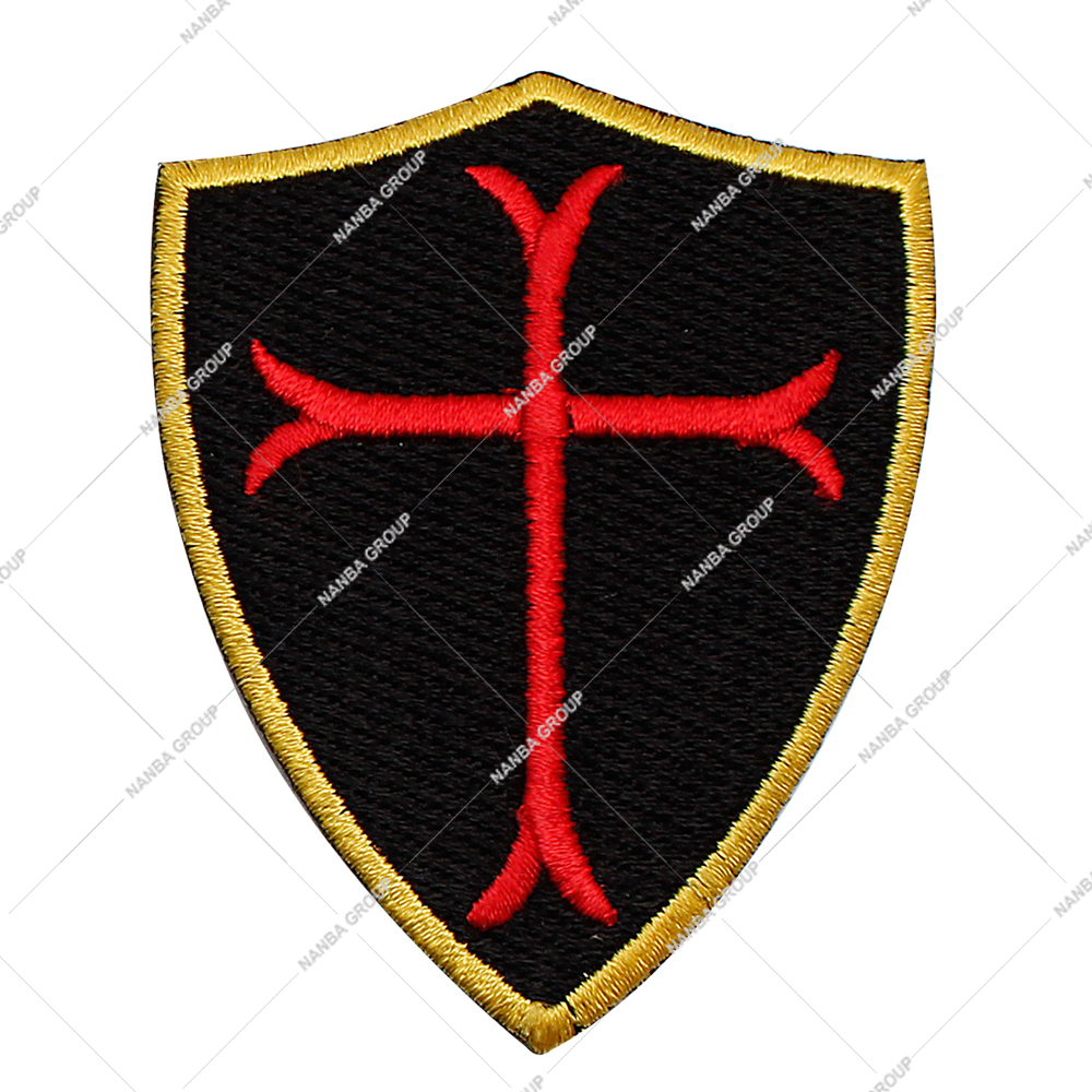 Photo-07 Knights Templar Shield Cross Red Embroidered Canvas Iron-On Patch 2.3x3.1 Inch for Gifts & Cloth - Image 1