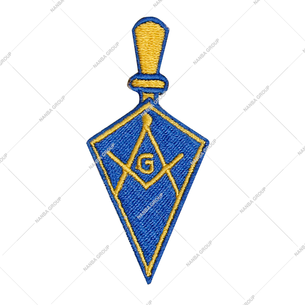 Photo-07 Trowel Square & Compass Embroidered Masonic Patch - Blue & Gold 3'' Tall - Image 1