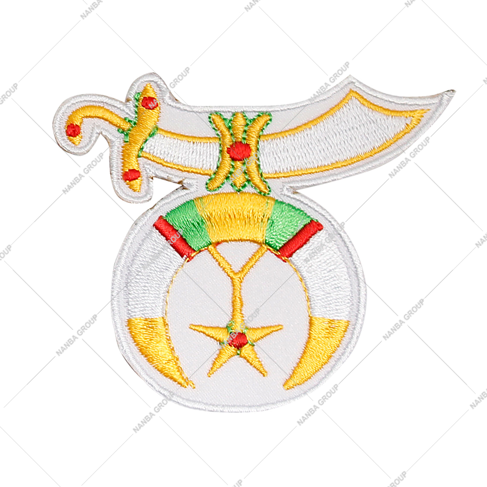 Photo-07 Shriner Emblem Iron-On Embroidered Patch with Classic Crescent Moon and Scimitar Design Canvas Fabric for Hats and Gifts - Image 1