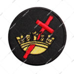 Knights Templar Cross and Crown embroidered patch, typically featuring red and gold embroidery on a black background