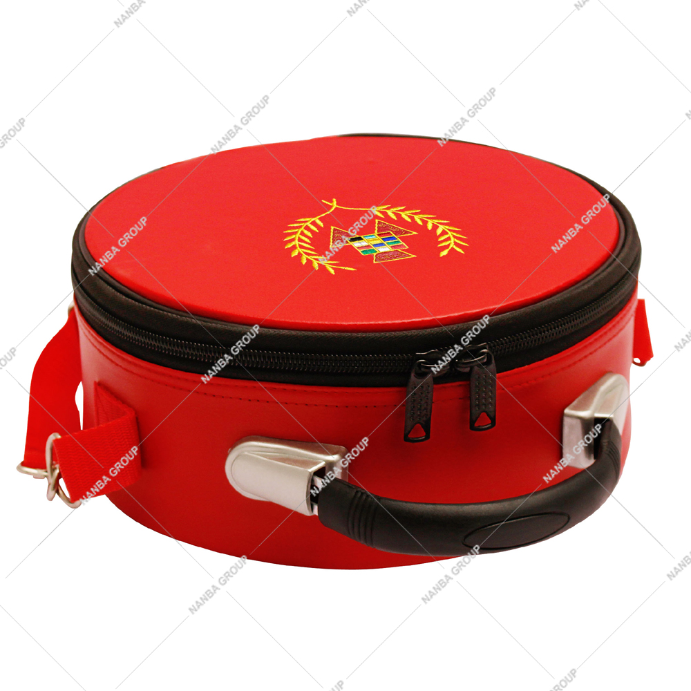 Photo-08 Red Masonic Royal Arch Past Grand High Priest Crown Cap Case With Strip - Image 1