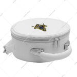 White Imitation Leather Masonic Cap Case Featuring a Gold Embroidered Square and Compasses Emblem