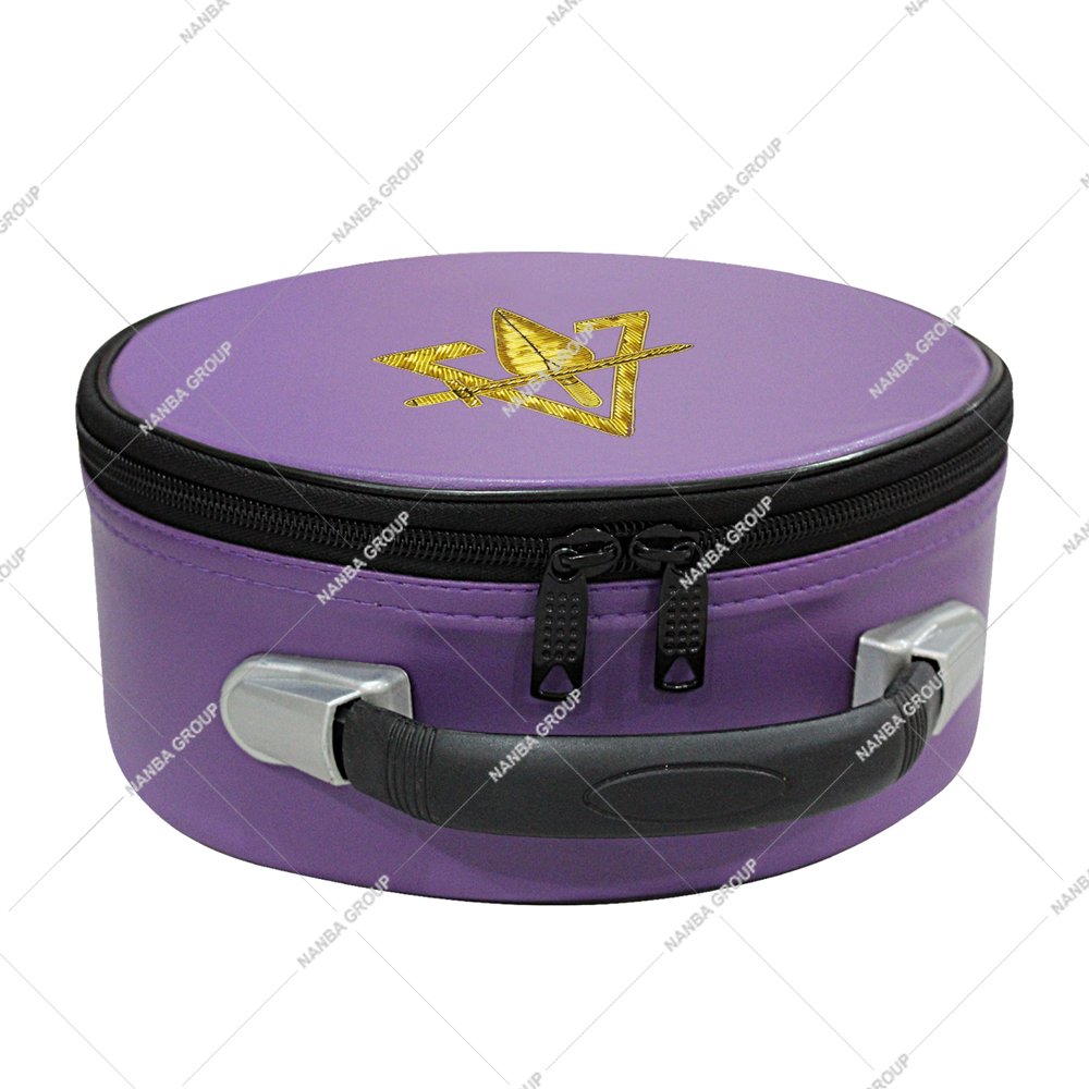 Photo-06 Purple Masonic Cap Carrying Case Embroidered with a Gold Trowel Emblem - Image 1