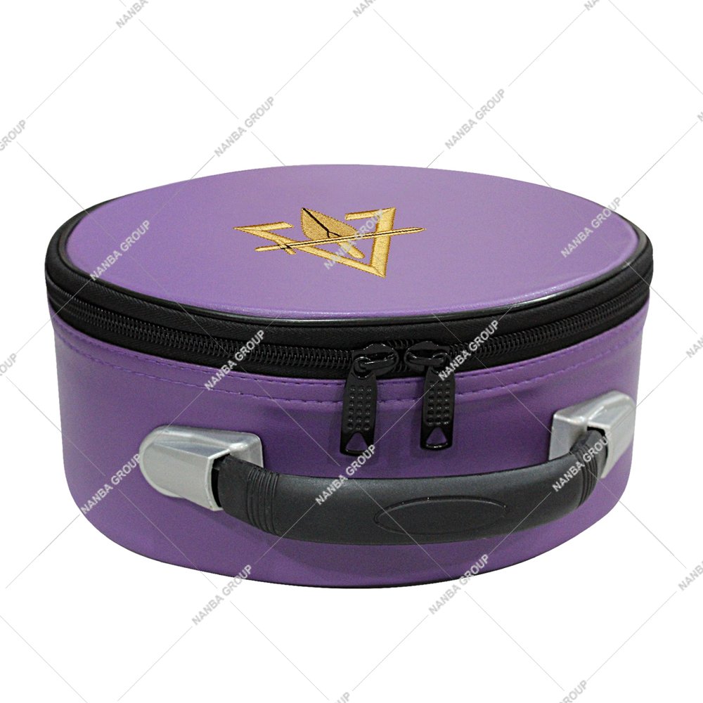 Photo-06 Purple Cryptic Masonic Royal Select Master Crown Machine Embroidered R&S Emblem Zipper Black Imitation Leather Masonic Cap Case - Image 1