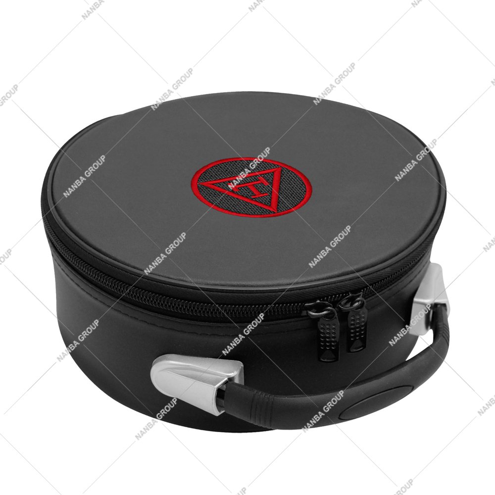 Photo-06 Black Royal Arch & Red Machine Embroidered Masonic Cap Crown Case with Zipper Closure Imitation Leather for Masonic Regalia - Image 1
