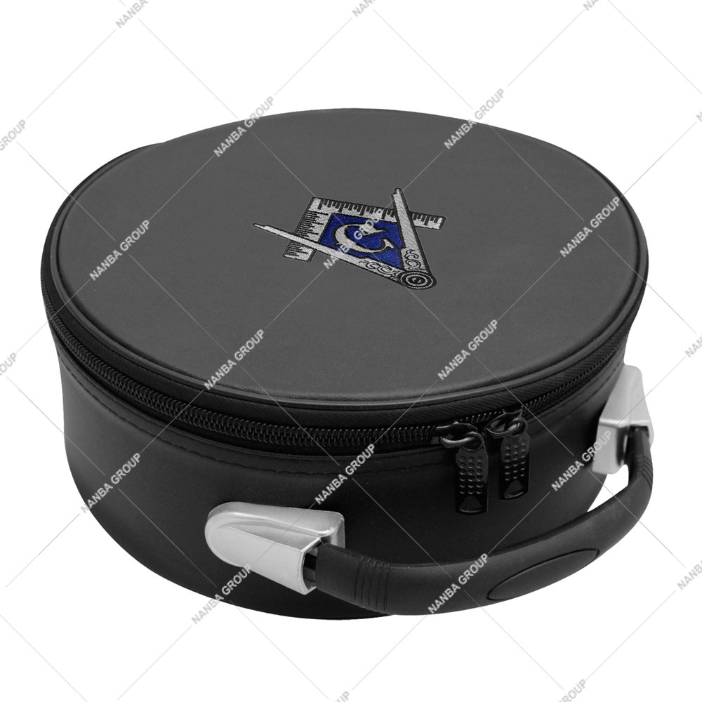Photo-06 Masonic Cap Case Made of Imitation Leather with a Square and Compasses G embroidery - Image 1