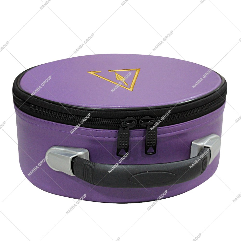 Photo-06 Cryptic Masonic Royal Select Master Crown Cap Case Imitation Leather Zipper Lightweight Purple Hand Embroidered Soft Carry Bag - Image 1