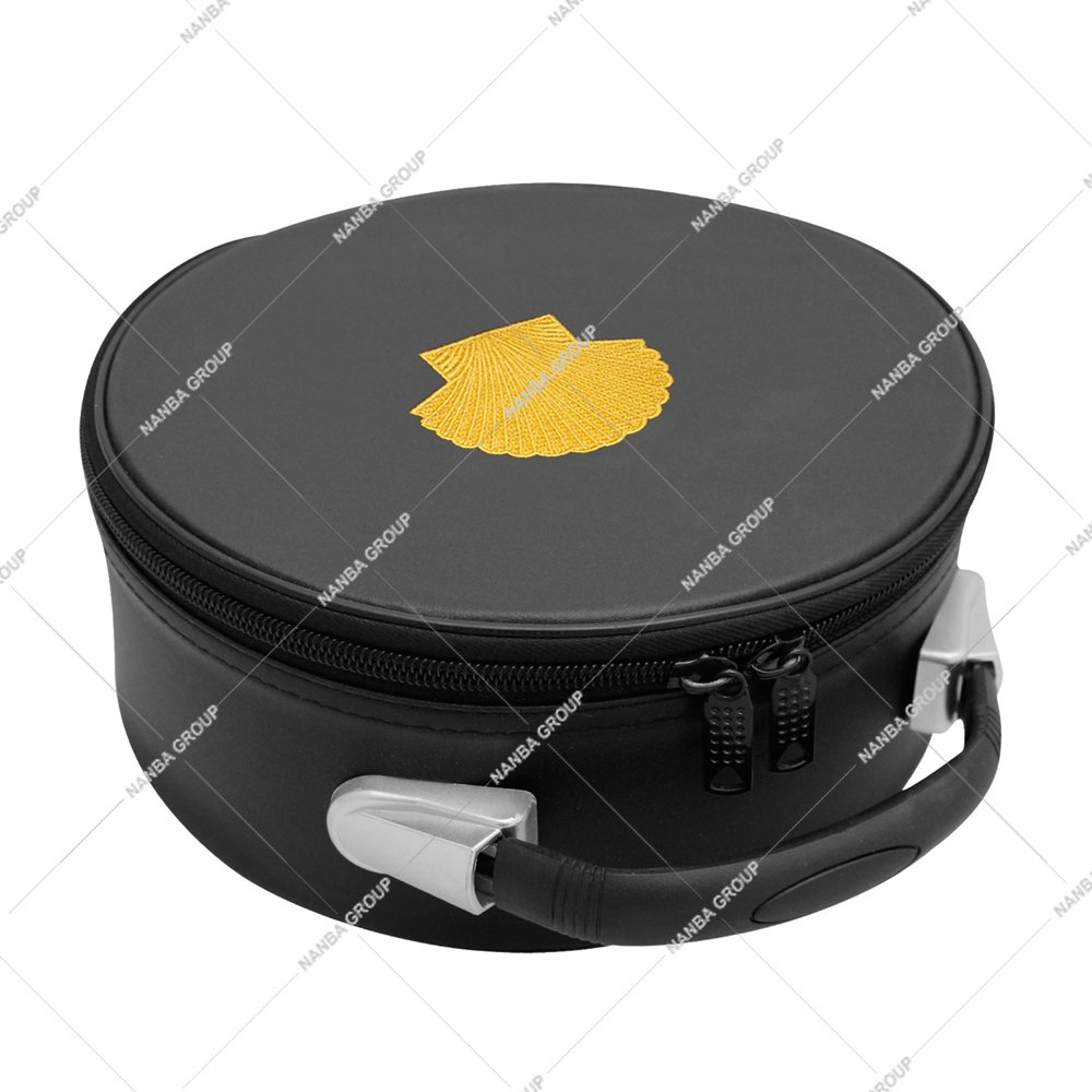 Photo-06 Masonic Crown Cap Case ST Thomas Of Acon Black Leather, Embroidered Emblem (Gold) – Freemason Hat Carrying Storage Box - Image 1