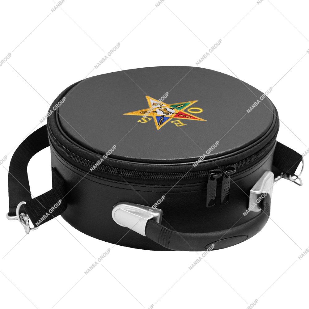 Photo-08 Black OES Machine Embroidery Star Fez Case Hat/Cap Storage Box with Zipper Closure for Masonic Regalia - Image 1