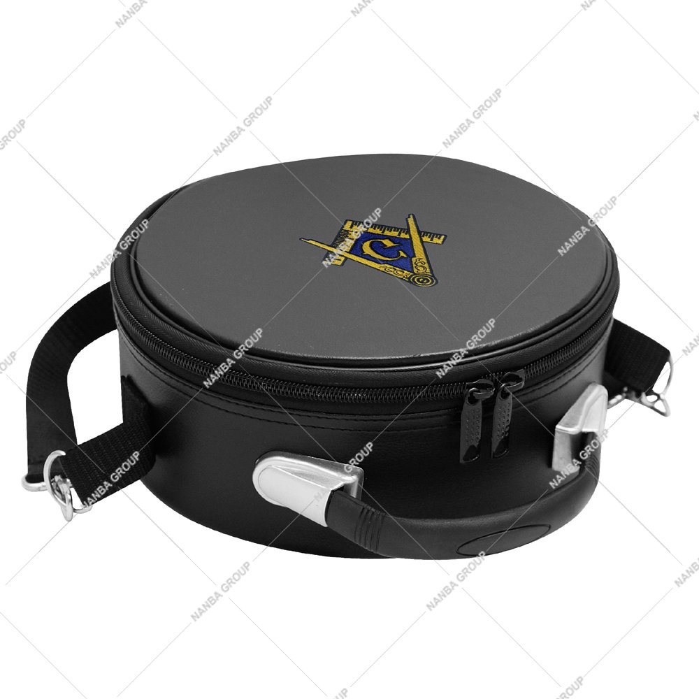 Photo-08 Black Square Compass & G Machine Embroidered Gold Masonic Cap Crown Case with Zipper Closure Lightweight Imitation Leather - Image 1