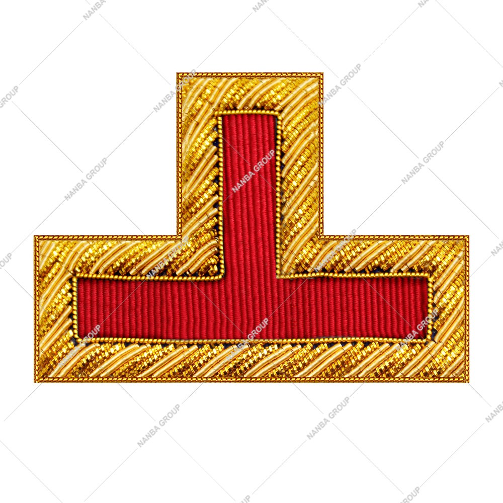 06 Custom Embroidered Rank Insignia Patch Masonic Regalia Badge Golden Red Shoulder Gold Border T Shape OEM Classical Style 4cm - Image 1