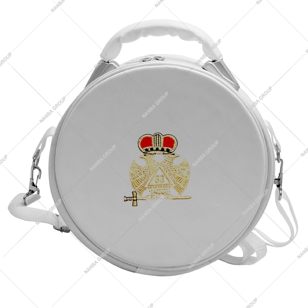 Nanba Group Watermark copy White Round Embroidered Purse With 33rd Eagle And Crown Design Handmade Textile Craft - Image 1