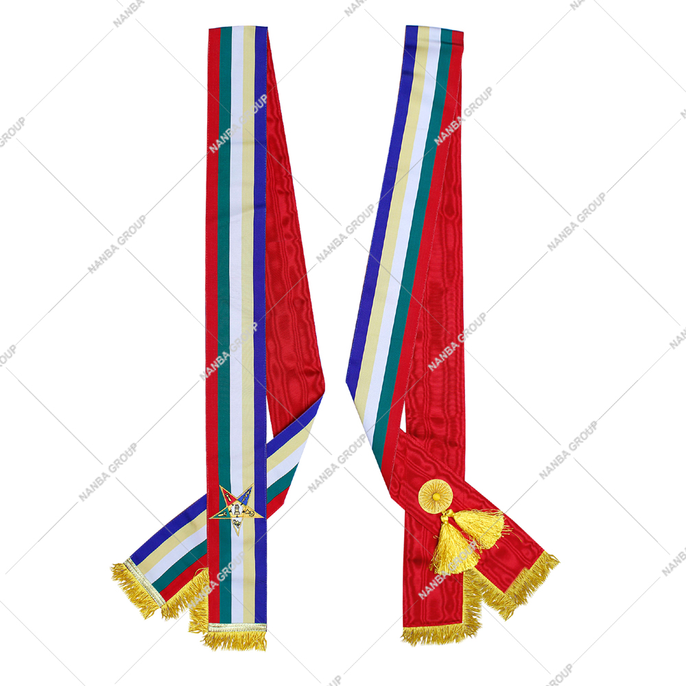 Nanba Group Watermark copy Premium Masonic OES Sash (Red Satin Lining) Embroidered Emblem, Order of Eastern Star Member Sashes - Image 1